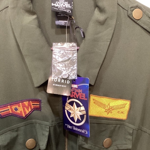 Torrid Her Universe Caption Marvel Olive Patchwork Shirt Dress Size 1~NWT! - Picture 5 of 12